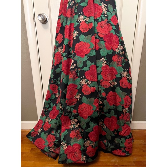 Ieena For Mac Duggal Floral High Neck A-Line Gown - Picture 3 of 7